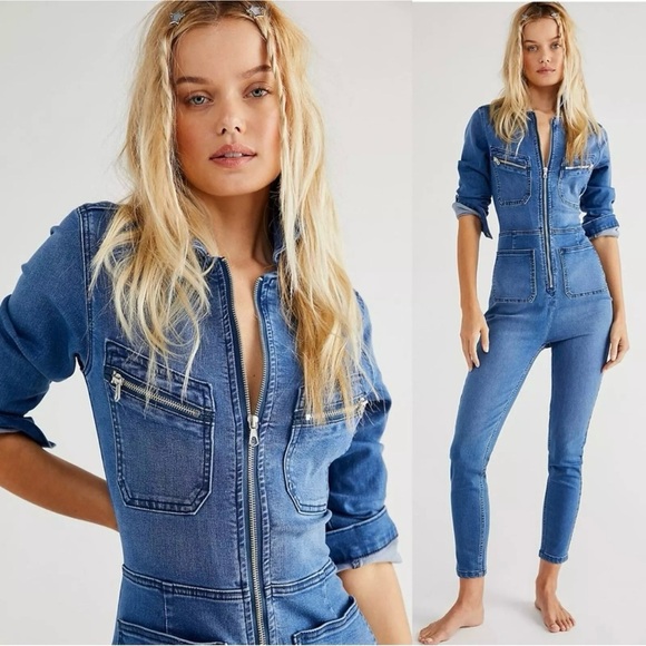 Free People Lennox Jumpsuit CoverallDenim Utility
